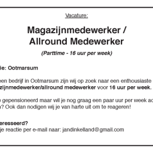 Vacature magazijn / allroundmedewerker