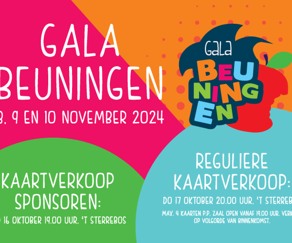 Kaartverkoop Gala Beuningen op 16 en 17 oktober